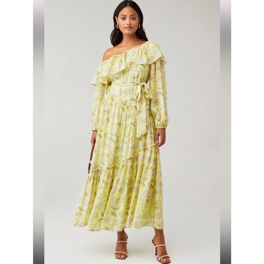 ASTR The Label x Revolve Kaylani Ruffle Dress in Gray Yellow Floral Size Medium